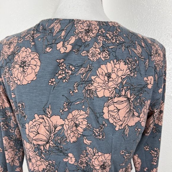 Moosungeek Dress Women Large Blue Floral All Over Print Long Sleeve Surplice - Picture 12 of 15